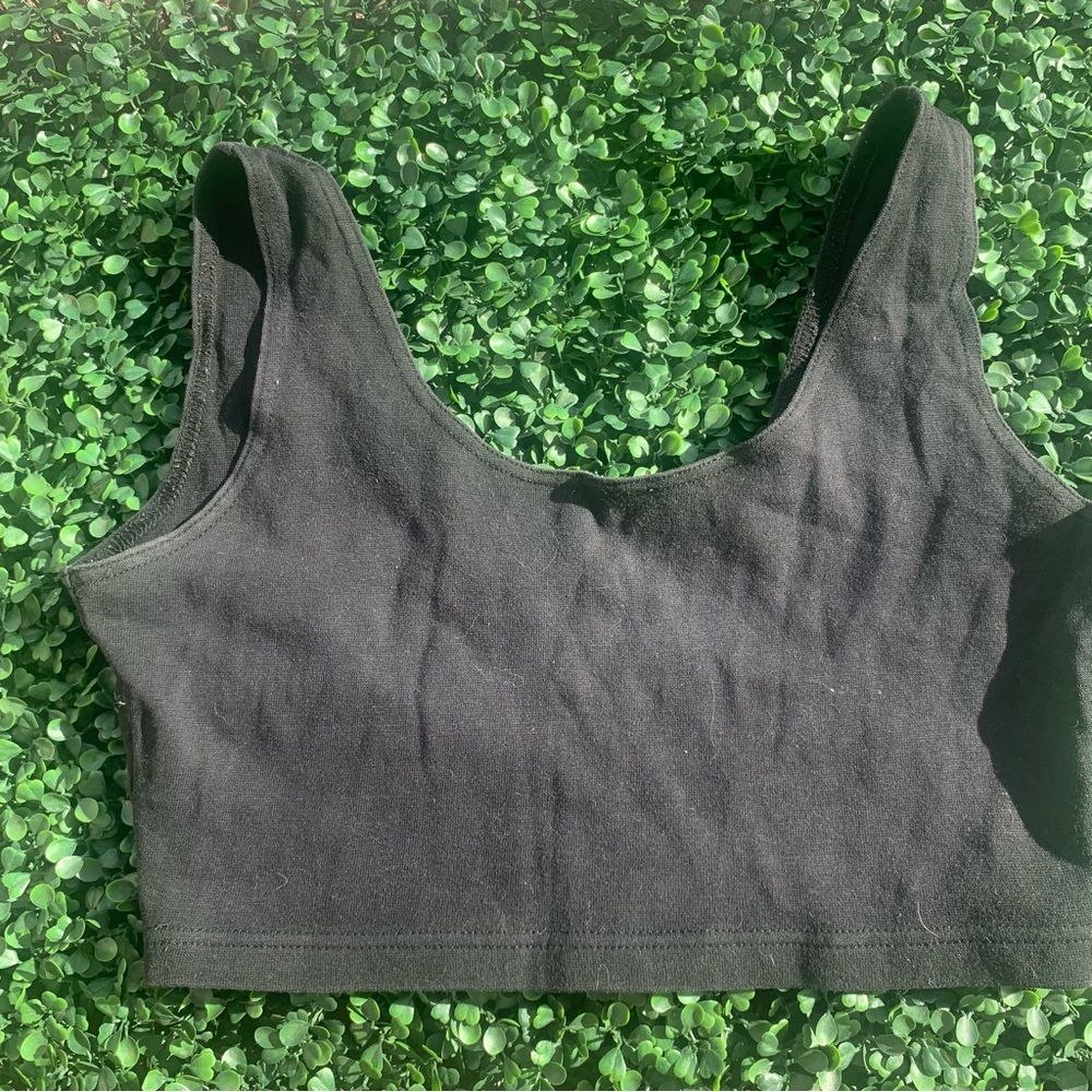 Vintage 80s 90s stretch cotton black activewear crop top